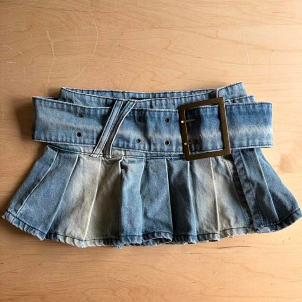 Jaded London Ludlow Denim Pleated Micro Mini Skirt Size US 0